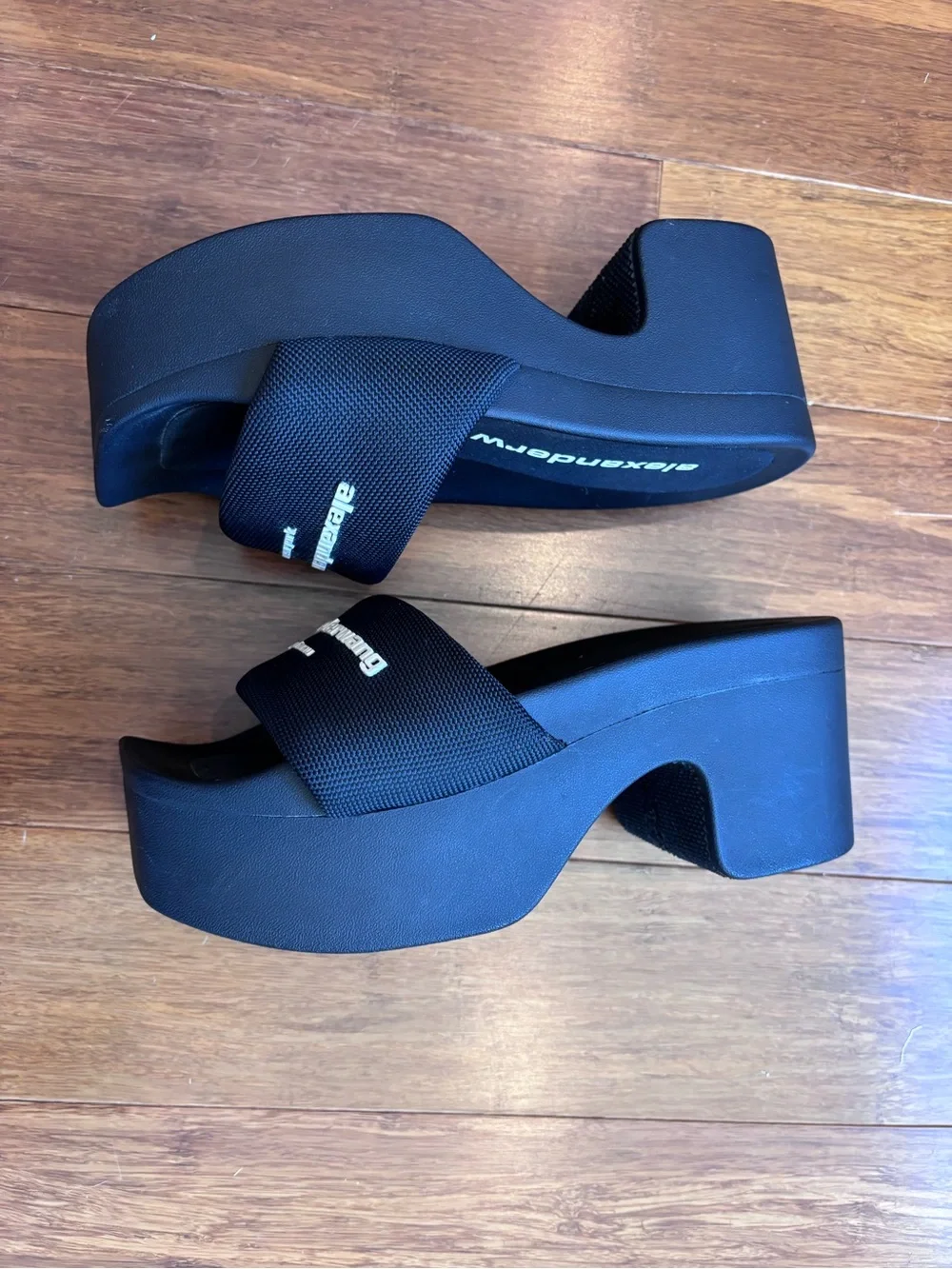 Alexander Wang Black Platform Slide with Logo Strap